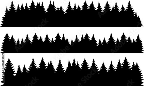 Pine Forest Silhouette Border Vector Set