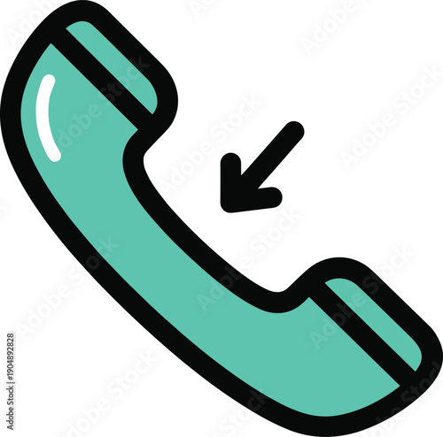Teal telephone handset with black outline and arrow green