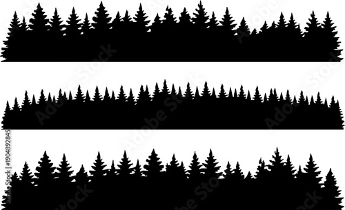 Pine Forest Silhouette Border Vector Set