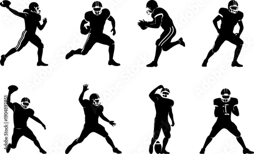 American Football Player Action Silhouette Vector Set
