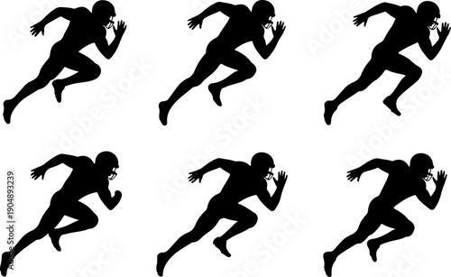 American Football Player Silhouette Vector Set