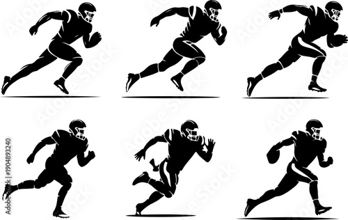 American Football Player Silhouette Vector Set
