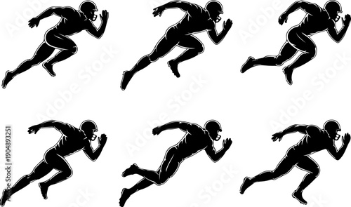 American Football Player Silhouette Vector Set