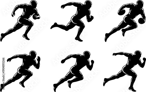 American Football Player Silhouette Vector Set