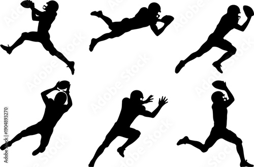 American Football Player Silhouette Vector Set