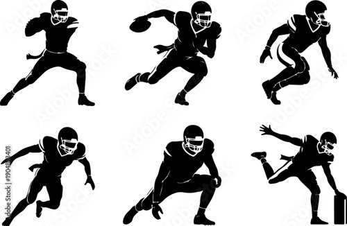 American Football Player Silhouette Vector Set