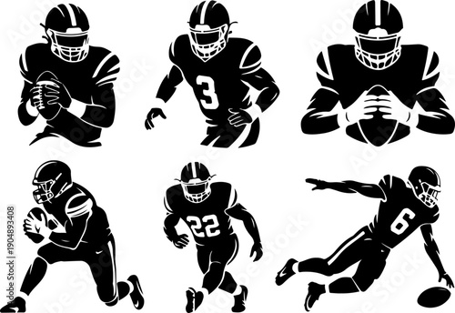 American Football Player Silhouette Vector Set