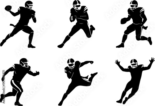 American Football Player Silhouette Vector Set