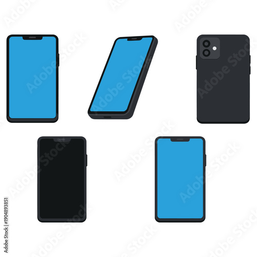 Assorted smartphone designs with contrasting back colors and screen orientations