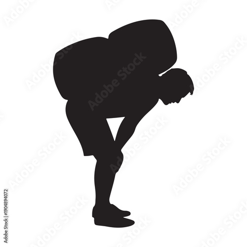 Silhouette of a person carrying a heavy load vector