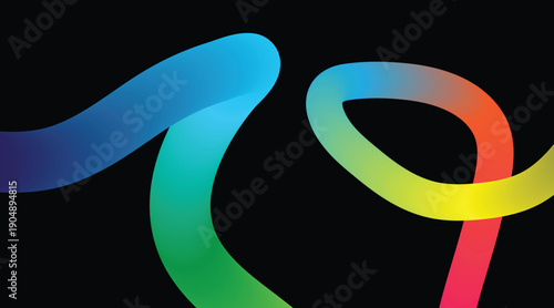 A colorful abstract design featuring a gradient ribbon like shape on a black background