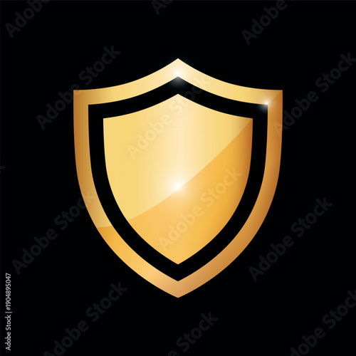 Gold and black shield logo icon. Vector illustration