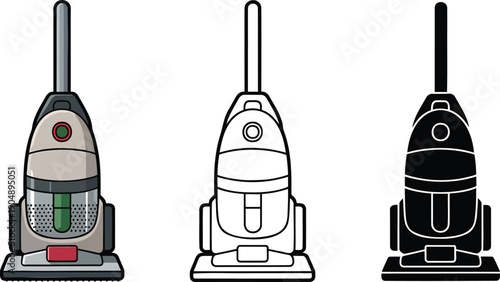 Vacuum cleaner silhouette & Outline and illustration set isolated on transparent background