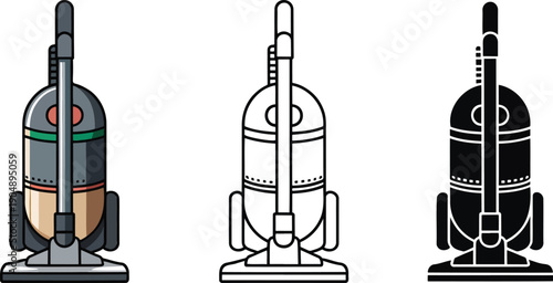 Vacuum cleaner silhouette & Outline and illustration set isolated on transparent background