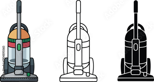 Vacuum cleaner silhouette & Outline and illustration set isolated on transparent background