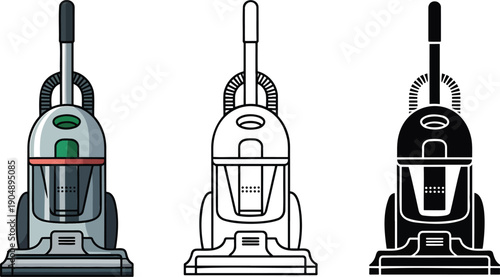 Vacuum cleaner silhouette & Outline and illustration set isolated on transparent background