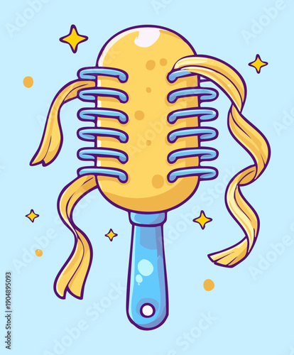 Hairbrush with ribbons for decorative hair styling and beauty care graphic asset