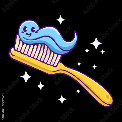 Cute toothbrush with blue toothpaste foam for dental health and hygiene education graphic asset