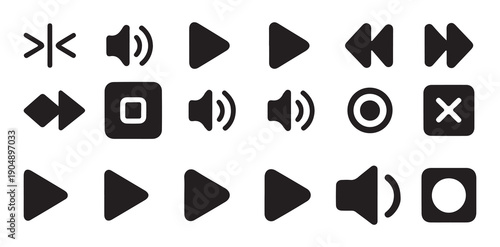 Media Control Icons Set with Volume Play Pause Stop Buttons. vector illustration eps 10