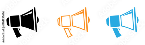 Megaphone icons in black orange and blue