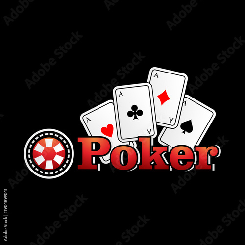 Poker Cards and Chips on Black Background.
