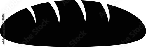 A black silhouette of a loaf of bread with four diagonal cuts on top against a white background