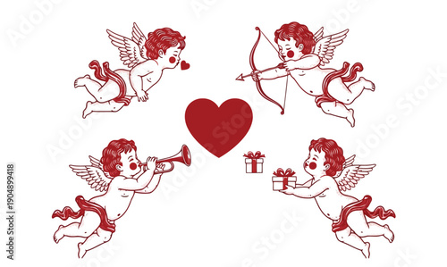 A cute illustration of cherubs and a heart for Valentine's Day