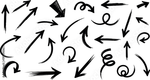 Set of Hand drawn vector arrows doodle on white background. design element vector illustration.