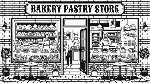 bakery pastry store shop retail interior business commercial market display products customer service shopping merchandise storefront design sales urban local with counter oven bread showcase