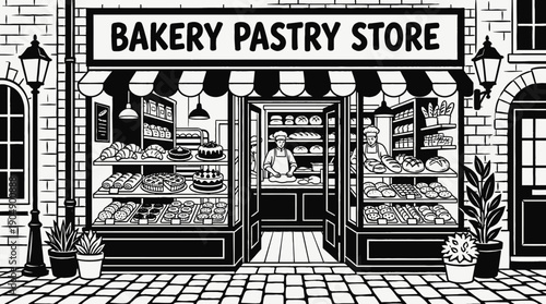 bakery pastry store shop retail interior business commercial market display products customer service shopping merchandise storefront design sales urban local with counter oven bread showcase