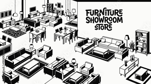 furniture showroom store shop retail interior business commercial market display products customer service shopping merchandise storefront design sales urban local with sofa table lighting decoration