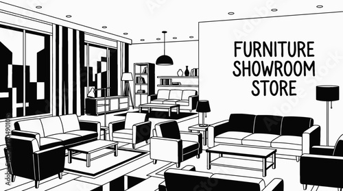 furniture showroom store shop retail interior business commercial market display products customer service shopping merchandise storefront design sales urban local with sofa table lighting decoration