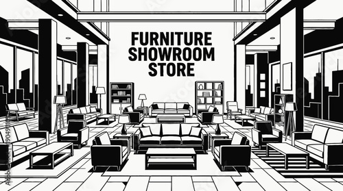 furniture showroom store shop retail interior business commercial market display products customer service shopping merchandise storefront design sales urban local with sofa table lighting decoration