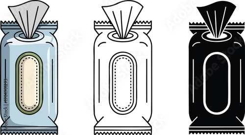 Wet wipes or tissue silhouette & Outline and illustration set isolated on transparent background