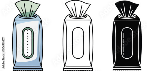 Wet wipes or tissue silhouette & Outline and illustration set isolated on transparent background