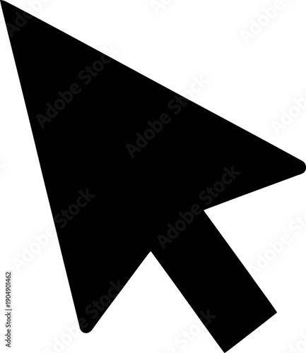 A black computer mouse cursor icon on a white background