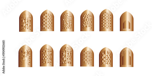 Islamic door and window vector collection, including mosque gates and window frames, ideal for eid, ramadan, diwali, and festival invitations, clean vector