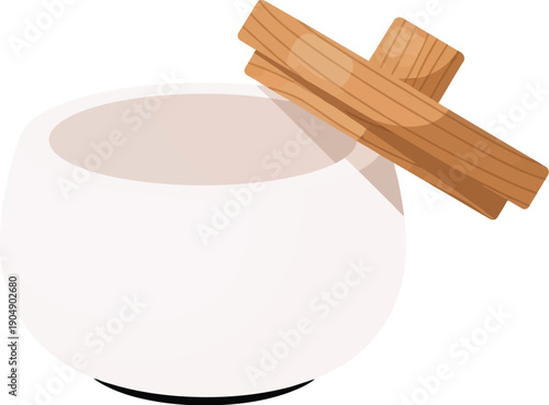 Illustration of Porcelain Sugar Bowl with Spoon and Lid
