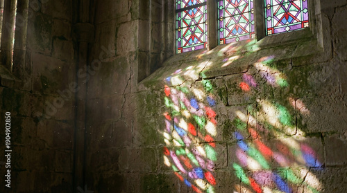 Stained Glass Window Projection On Empty Wall