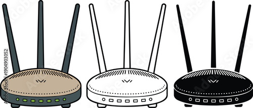 Wi-Fi router silhouette & Outline and illustration set isolated on transparent background