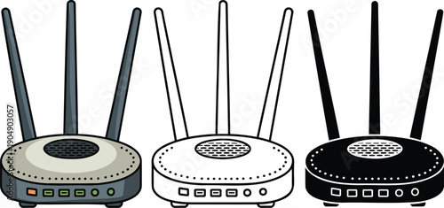 Wi-Fi router silhouette & Outline and illustration set isolated on transparent background