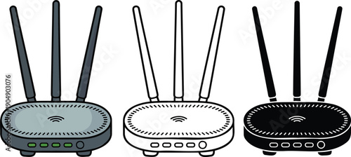 Wi-Fi router silhouette & Outline and illustration set isolated on transparent background