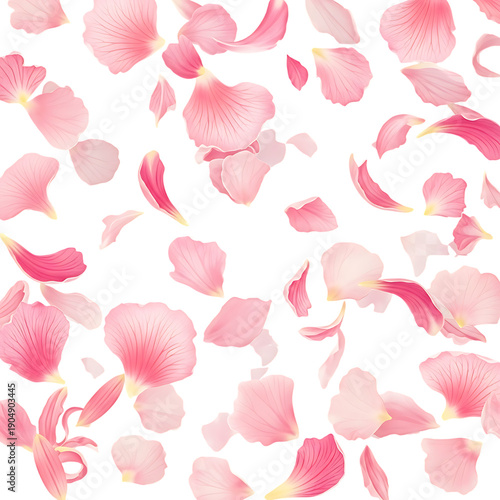Delicate pink flower petals floating gently in air