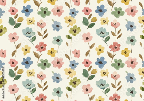 Seamless pattern featuring small scattered botanical elements