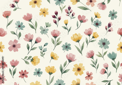 Seamless botanical design with wildflowers and natural organic feel