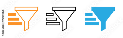 Three funnel diagrams with different colors