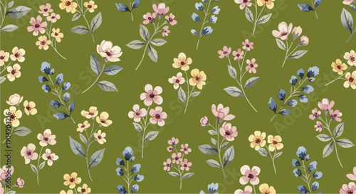 Seamless floral design with watercolor roses and vintage mood