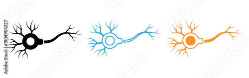 Neuron cell illustrations in black blue and orange