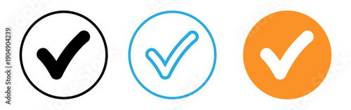 Checkmark icons in black blue and orange