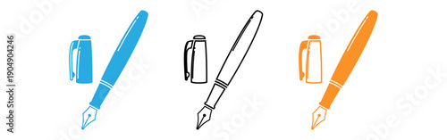 Three colorful fountain pens with caps